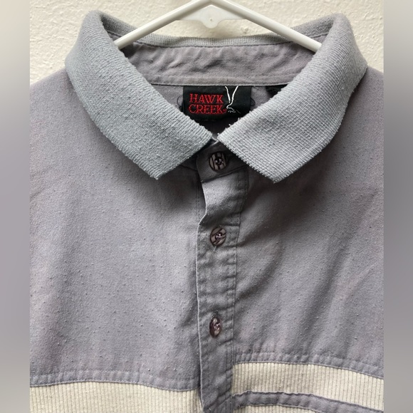 Vtg 90s Mens L Longsleeve Polo Collared Grey White Multipattern Shirt Hawk Creek - Picture 6 of 7
